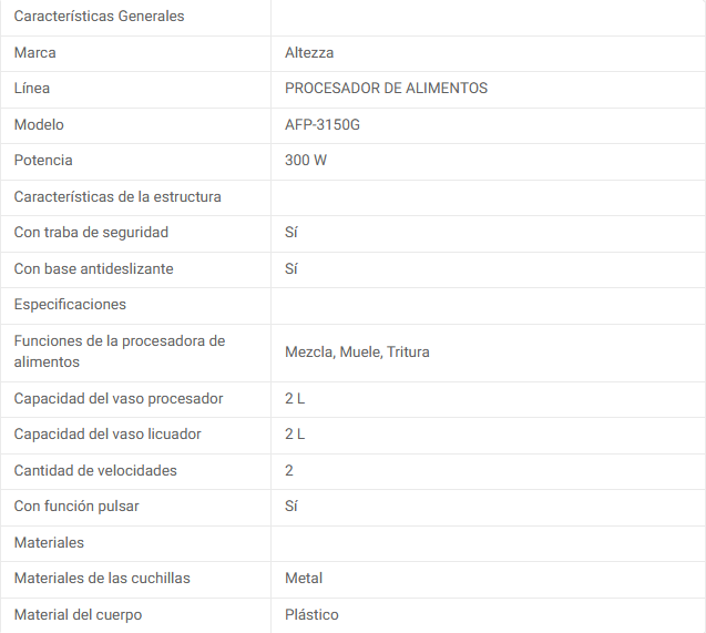 Procesador De Alimentos Altezza 3 En 1